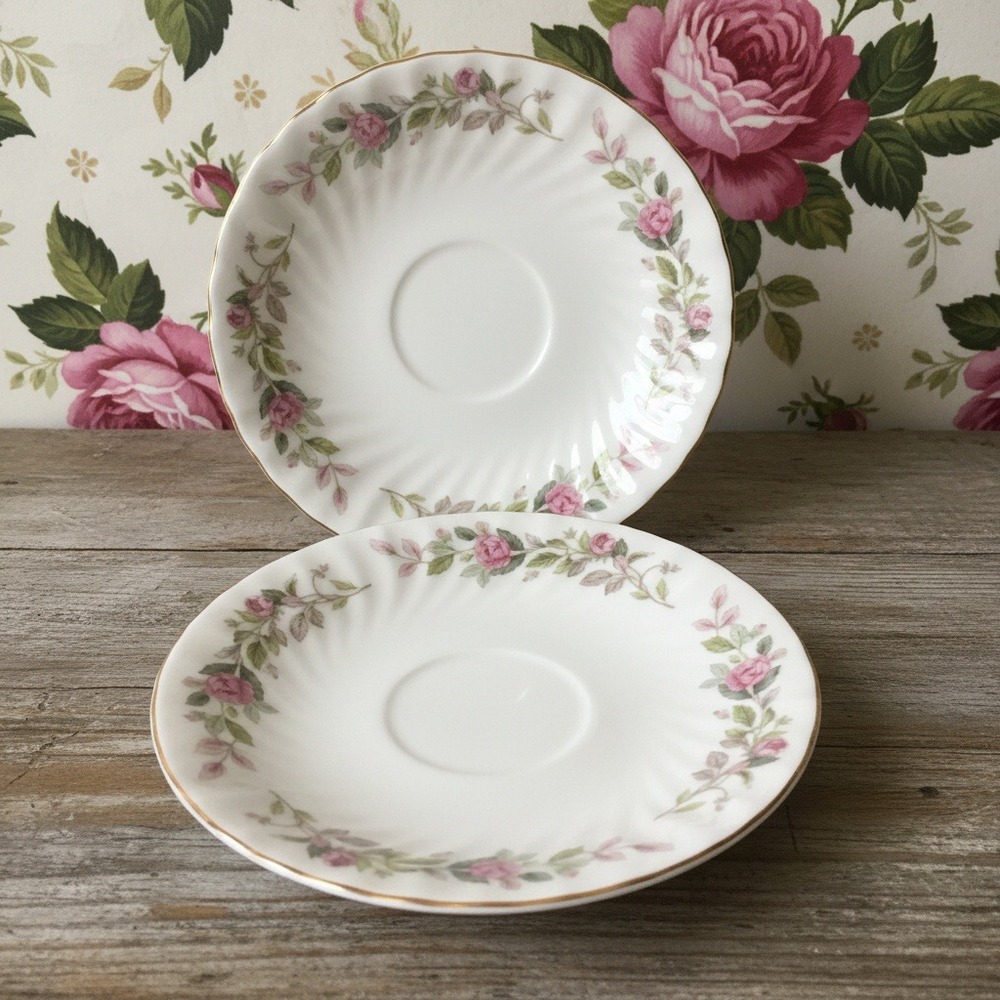 Creative Fine‎ China Regency Rose Saucers, Set of 2, Vintage Floral Dinnerware